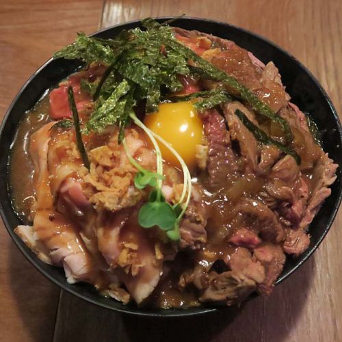 「ひだまり庵」-5　堺・宿院　　2年4カ月ぶり～！？3種盛肉丼＆牛かす煮そば☆　　170605