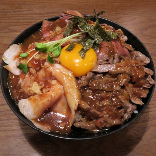 「ひだまり庵」-10　堺・宿院　　さすが♪ 3種盛 肉丼！牛かす煮そばセット☆　　210427